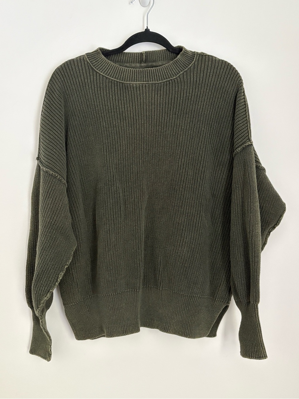 Aerie Beyond Oversized Ribbed Sweater Olive Green Size XS Fall Casual Cotton